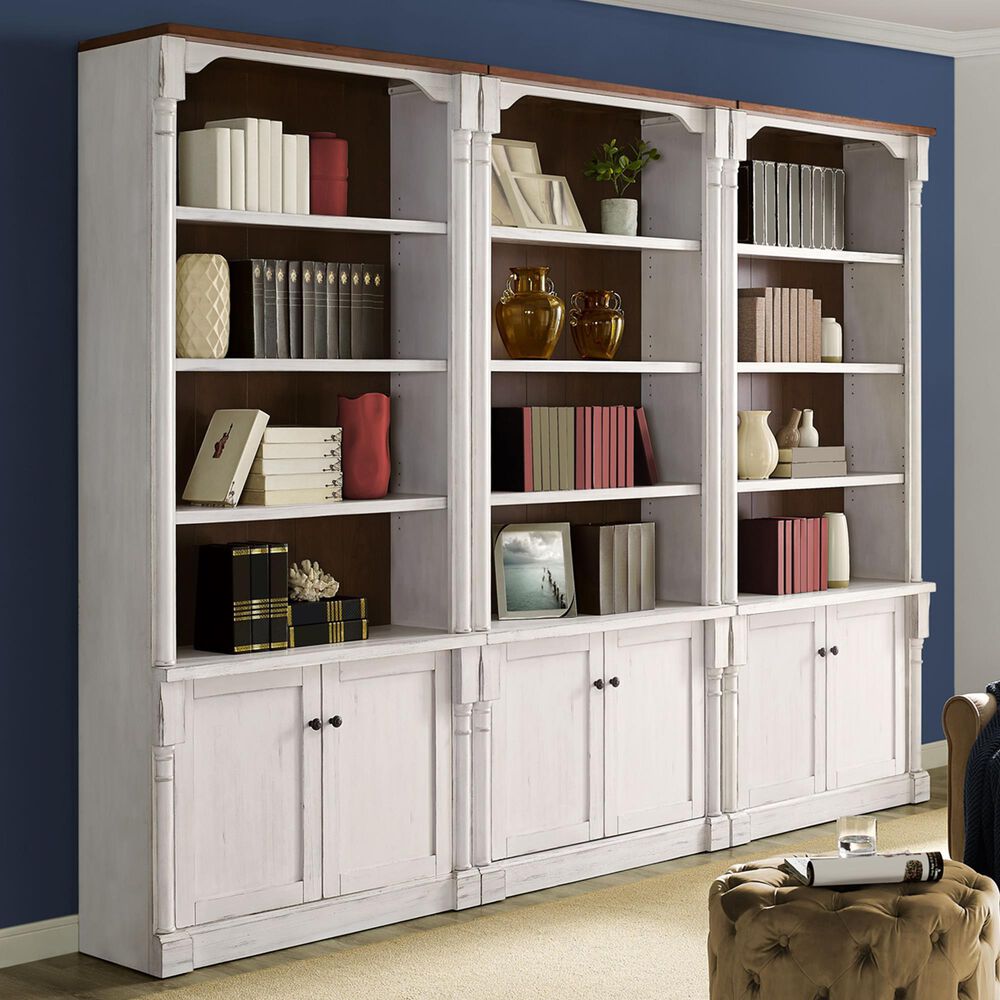 Wycliff Bay Durham 4-Shelf Adjustable Bookcase in Weathered White and Cherry &#40;Set of 3&#41;, , large