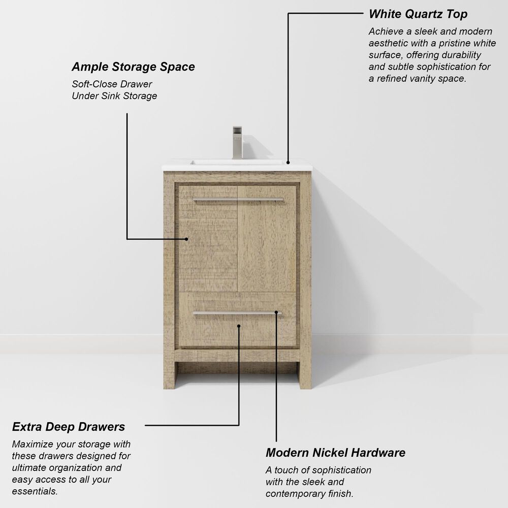 Lexora Home Lafarre 24&quot; Single Bathroom Vanity in Rustic Acacia with 2 cm White Quartz Top and Rectangular Sink, , large