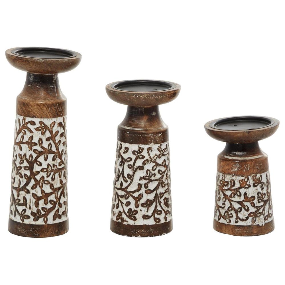 Maple and Jade Handmade Tree Candle Holder in Brown and Whitewashed &#40;Set of 3&#41;, , large