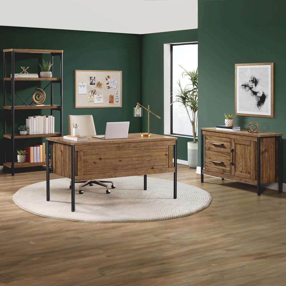 Hawthorne Furniture Norcross 60" Half Pedestal Desk in Hickory and Black, , large