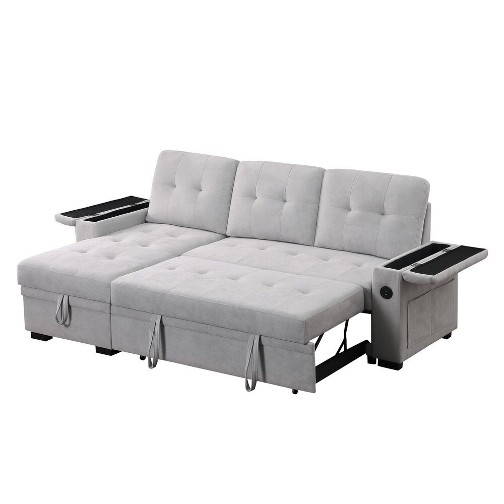 Lilola Home Ashlyn II 84&quot; Stationary Sleeper Sofa with Storage Chaise in Gray, , large
