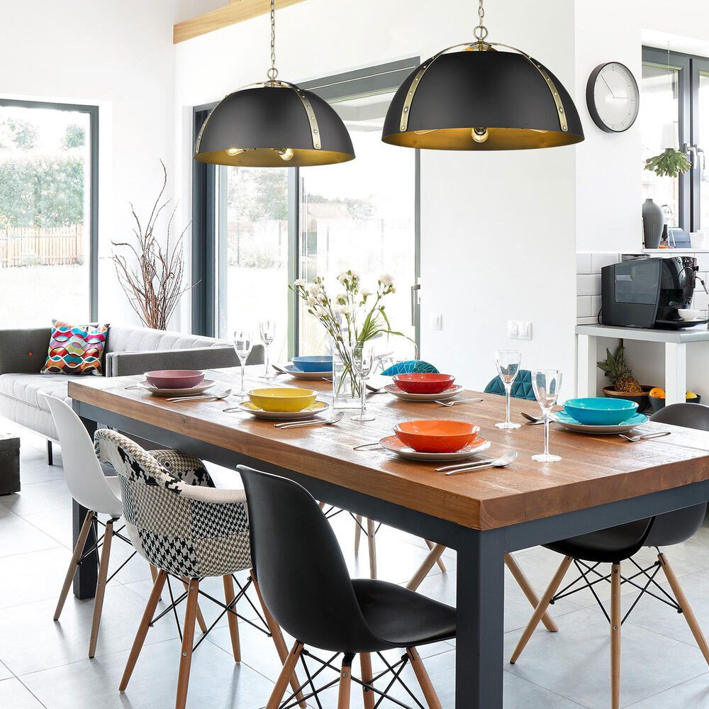 Golden Lighting Aldrich 5-Light Pendant with Matte Black Shade in Aged Brass, , large