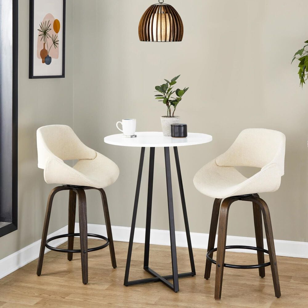 LumiSource Fabrico 26" Swivel Fixed-Height Counter Stool with Cream Noise Fabric Upholstery in Black and Glazed Walnut (Set of 2), , large