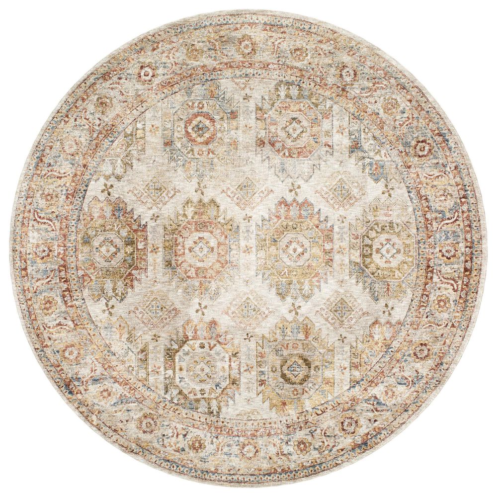 Surya Mona Lisa 6&#39;7&quot; Round Tan, Mustard, Brick Red, Sage, Olive, Dark Blue and Burgundy Area Rug, , large