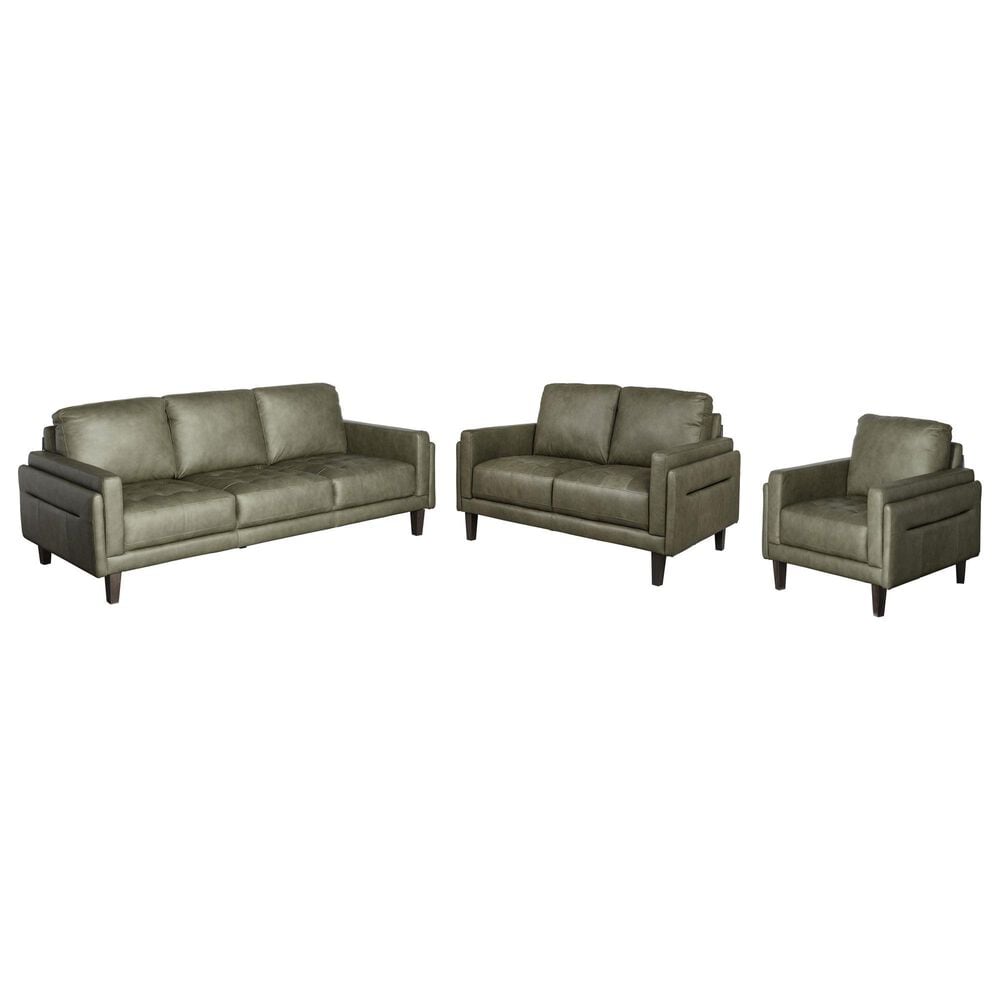 Chateau d"Ax 3-Piece Stationary Leather Living Room Set in Olive Green, , large