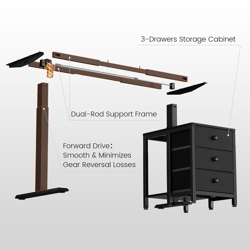 HOMLUX 47" Height-Adjustable Sit-Stand Computer Desk with Printer Cabinet in Black, , large