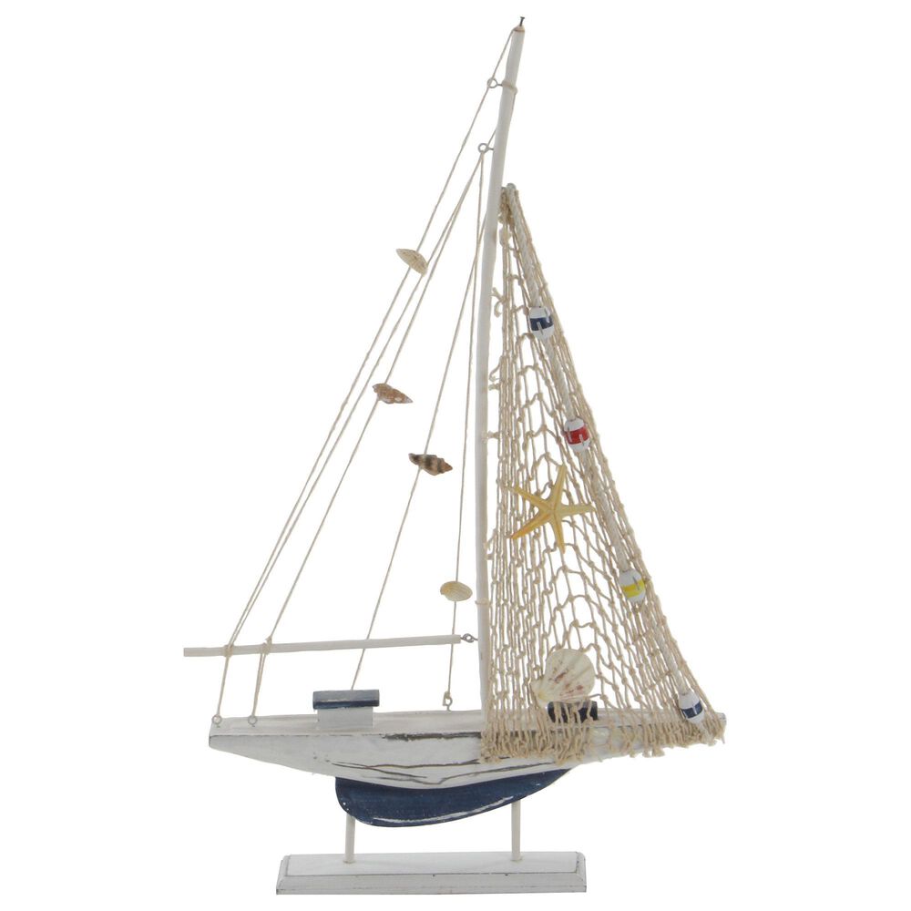 Maple and Jade 22&quot; Coastal Sail Boat Sculpture in Blue and White &#40;Set of 2&#41;, , large