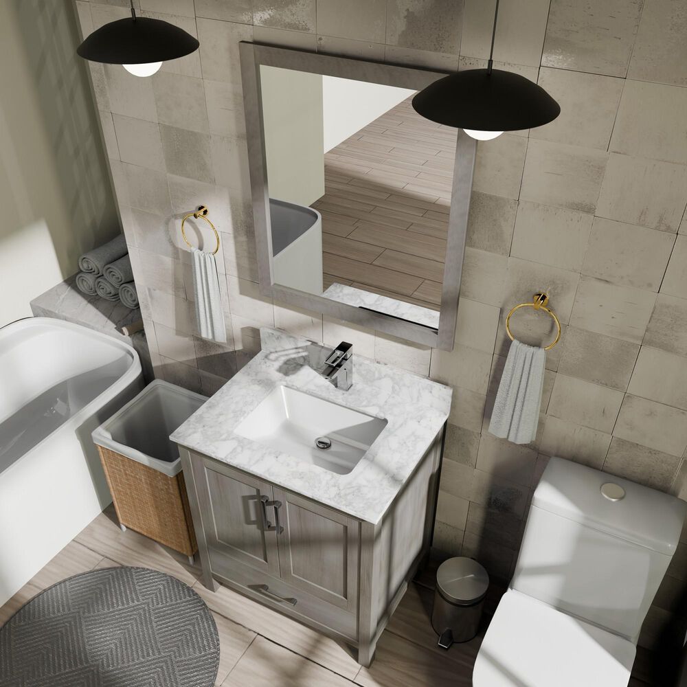 Lexora Home Jacques 30" Single Bathroom Vanity in Distressed Grey with 2 cm White Carrara Marble Top and Rectangular Sink, , large