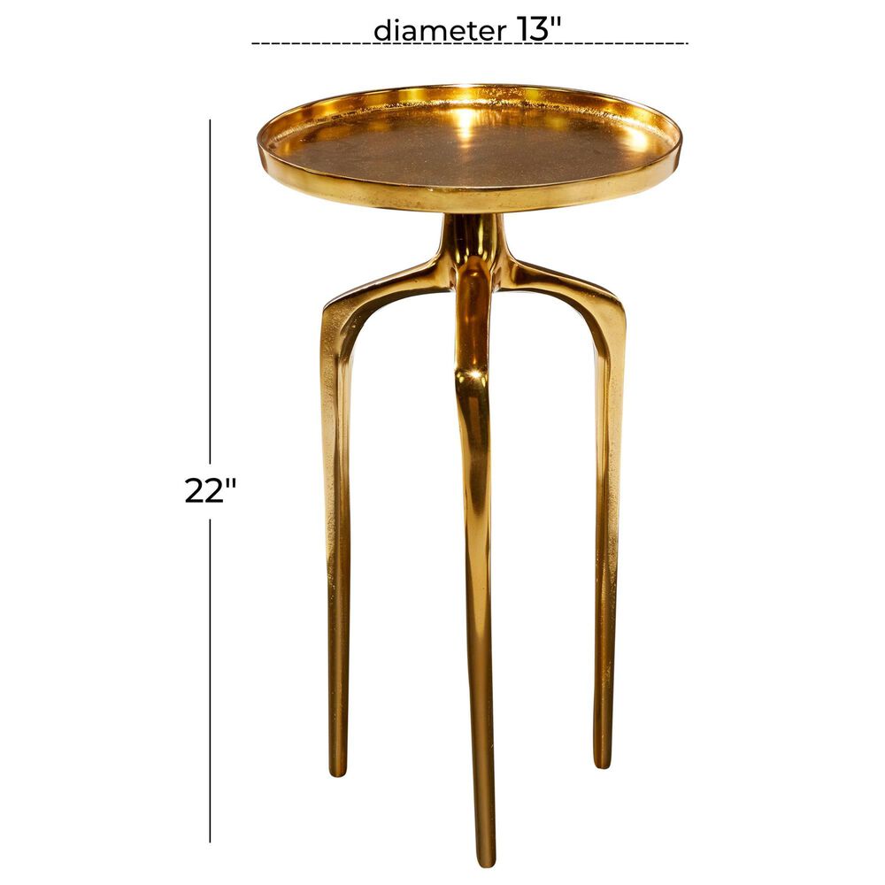 Maple and Jade 22&quot; Round End Table with 3 Tripod Legs in Polished Gold, , large