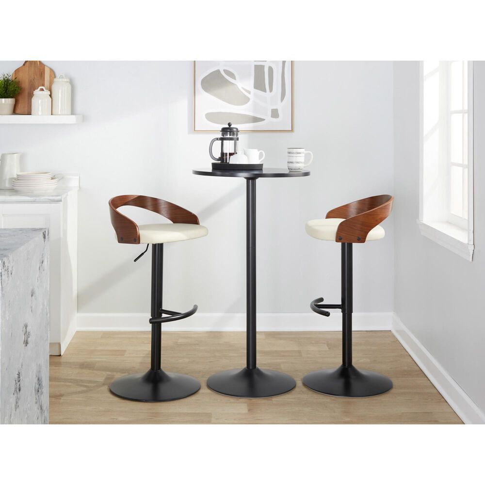 LumiSource Grotto Swivel Barstool with Cream Faux Leather Upholstery in Black and Walnut (Set of 2), , large