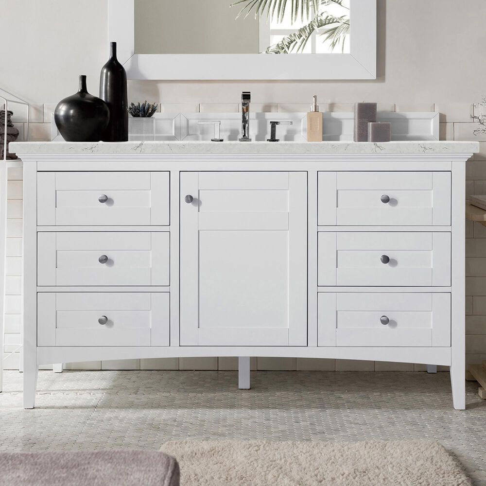 James Martin Palisades 60" Single Bathroom Vanity in Bright White with