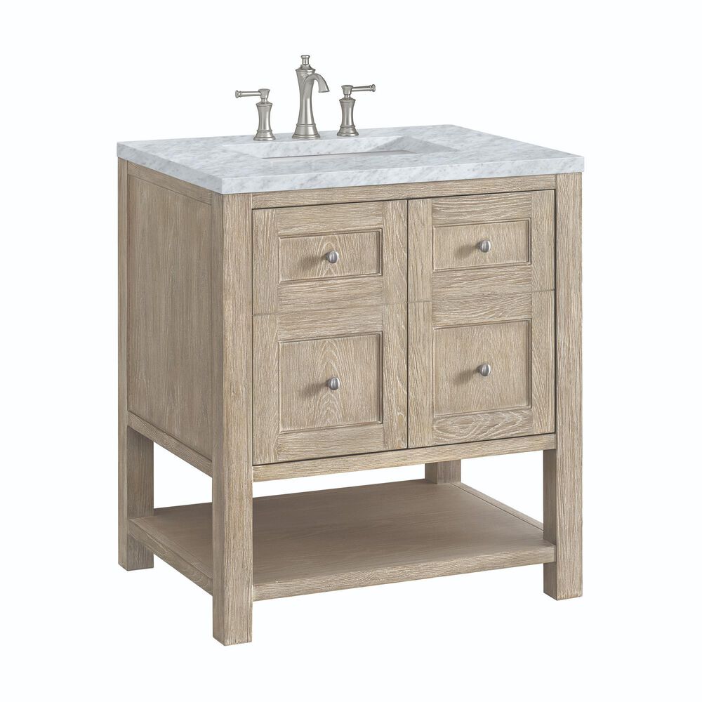 James Martin Vanities Breckenridge 30&quot; Single Vanity, Whitewashed Oak w/ 3 CM Carrara White Marble Top, , large