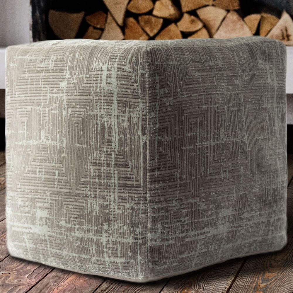 LR Home 18" Square Pouf in Gray and Beige, , large