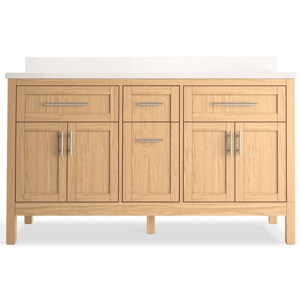 Kohler Hadron 60" Double Bathroom Vanity in Light Oak with 3 cm Bianco Bella Quartz Top and Oval Sinks, , large