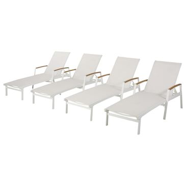 Noble House Oxton Patio Chaise Lounge in White (Set of 4), , large