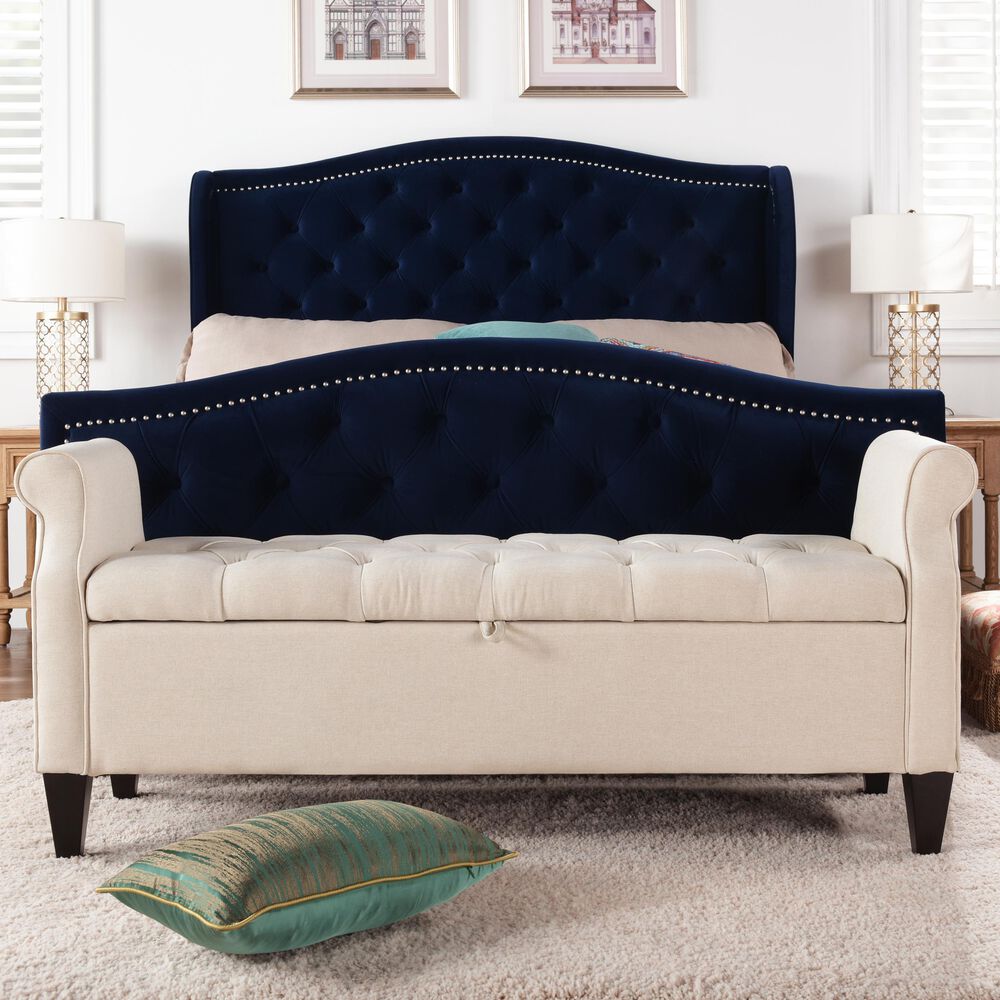 Jennifer Taylor Home Jacqueline Tufted Roll Arm Storage Bench in Sky Neutral, , large