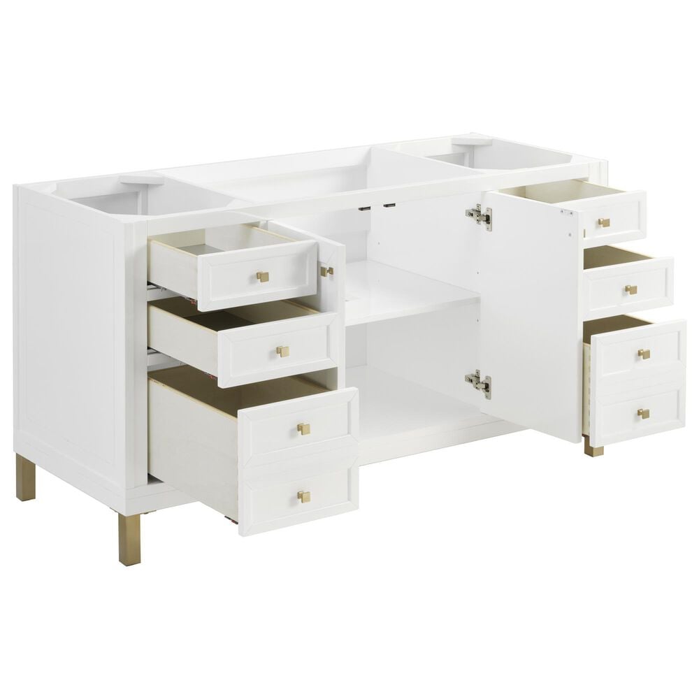 James Martin Vanities Chicago 60" Single Bathroom Vanity in Glossy White with 3 cm Eternal Jasmine Pearl Quartz Top, Rectangular Sink and FreePower Wireless Charger, , large