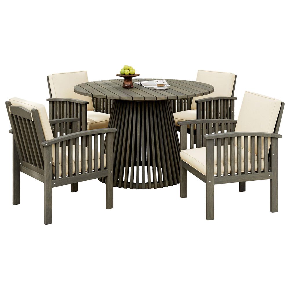 Hearth and Haven 5-Piece Outdoor Dining Set with Cream Cushion in Grey, , large