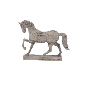 Maple and Jade Prancing Horse Decorative Sculpture in Distressed Beige, , large
