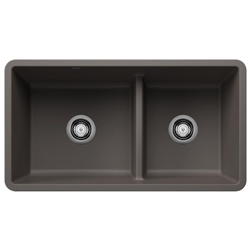 Blanco Precis Reversible 1-3/4 Low Divide Double Bowl Kitchen Sink in Volcano Gray, , large