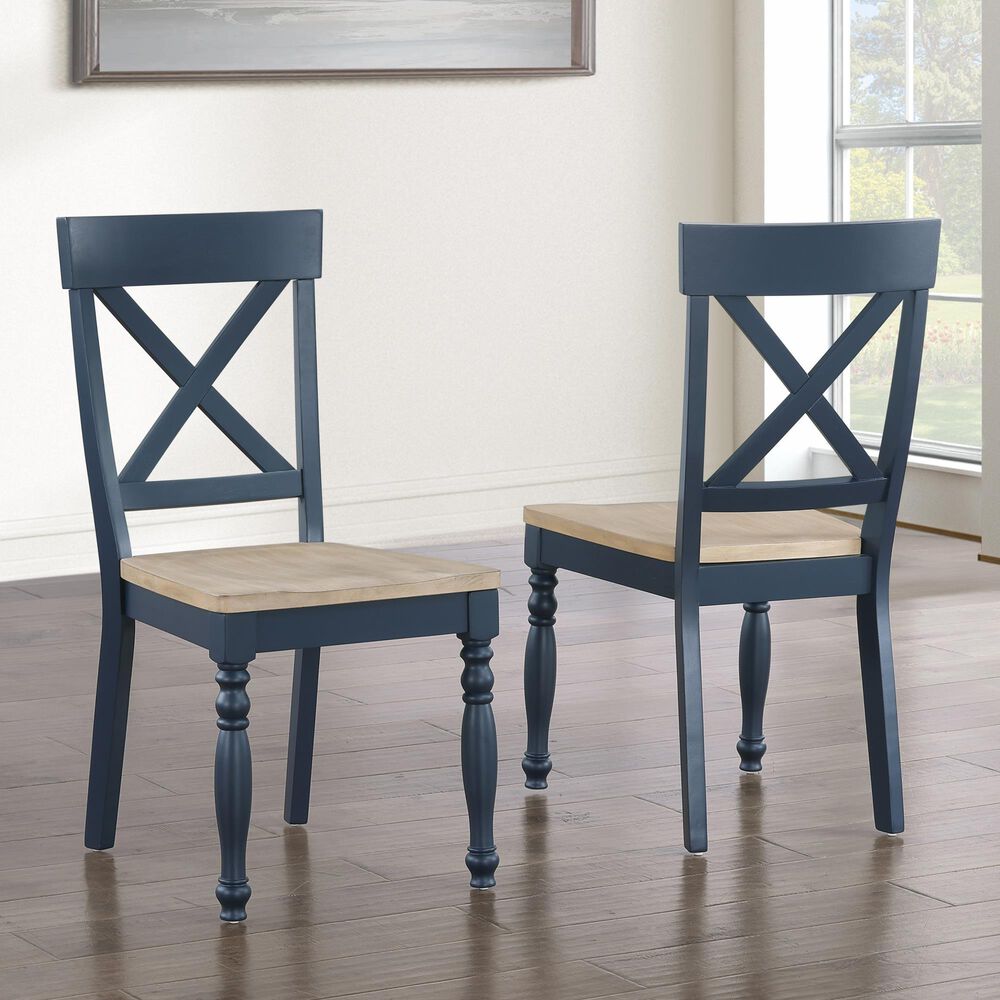 Steve Silver Darcy Round Dining Table and 4 Dining Side Chairs in Natural and Blue, , large
