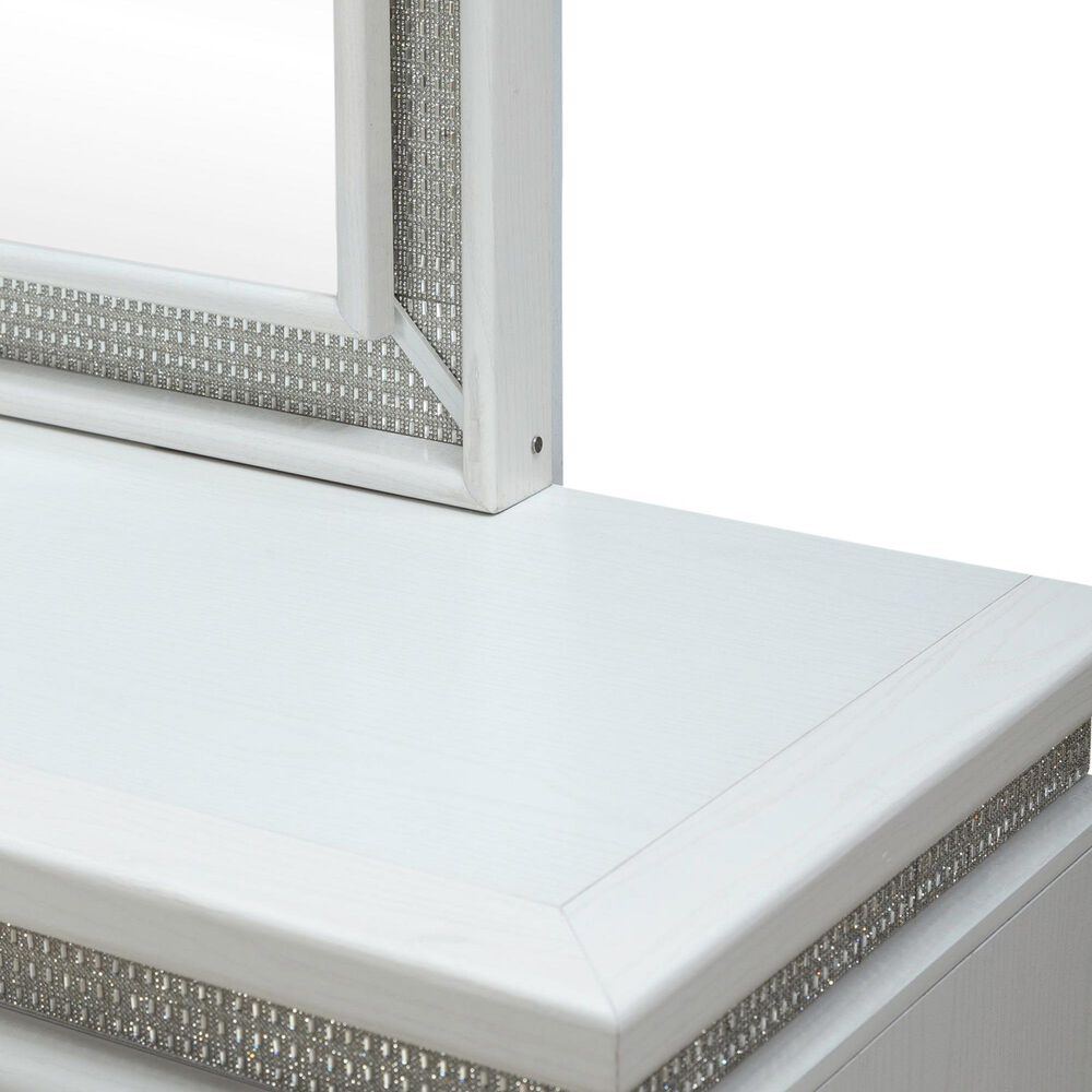 Belle Furnishings Reflections 6-Drawer Dresser and Mirror in Pearl White and Rhinestone, , large