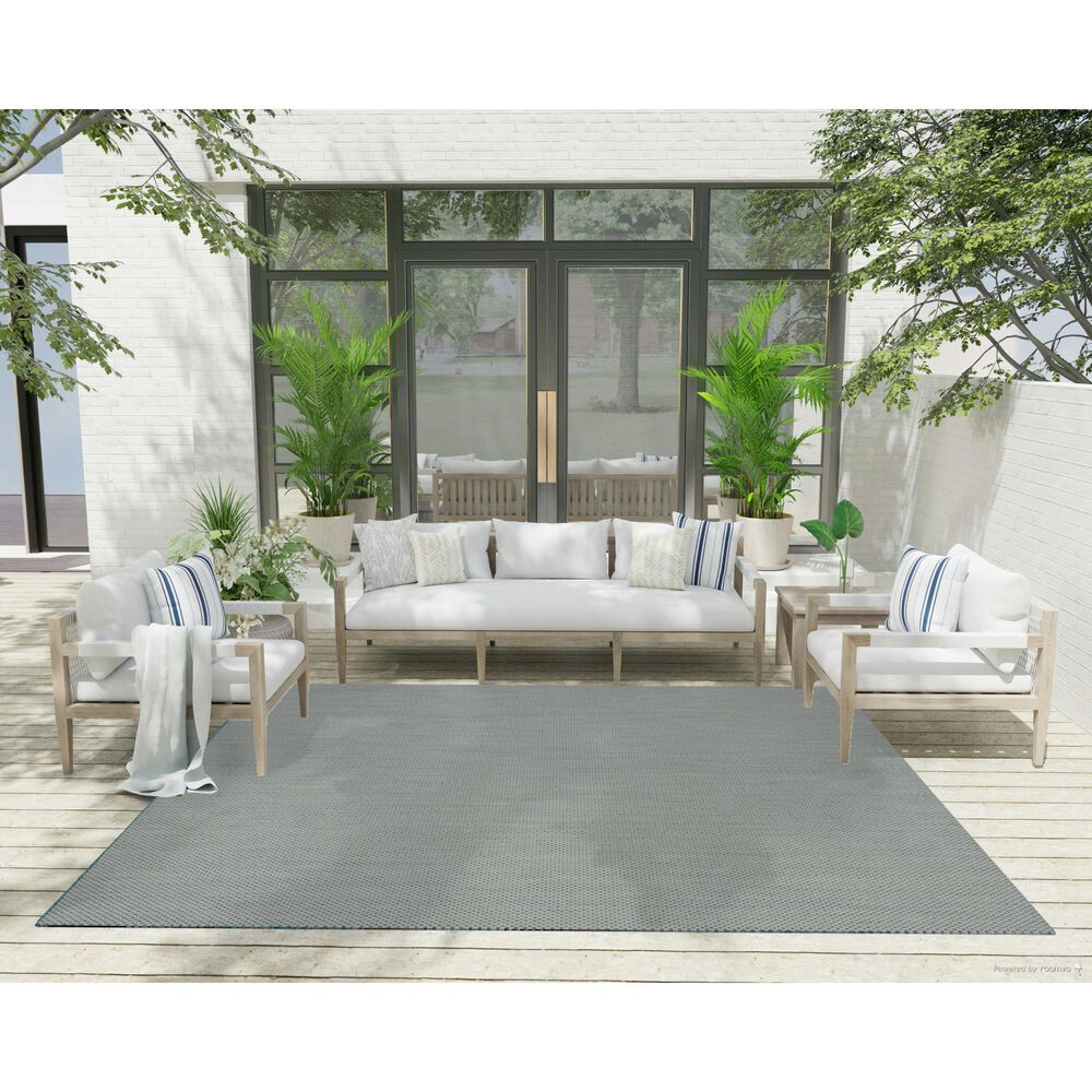 Nourison Courtyard Ivory and Aqua 8&#39; Square Indoor/Outdoor Area Rug, , large