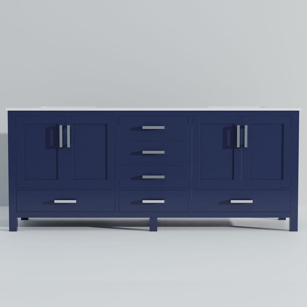 Lexora Home Jacques 80&quot; Double Bathroom Vanity in Navy Blue with 2 cm White Cultured Marble Top and Rectangular Sinks, , large