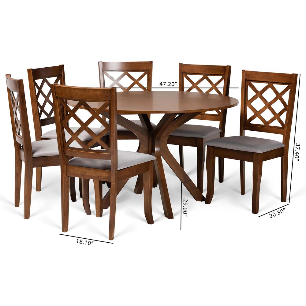 Baxton Studio Jana 7-Piece Dining Set in Grey/Walnut Brown, , large