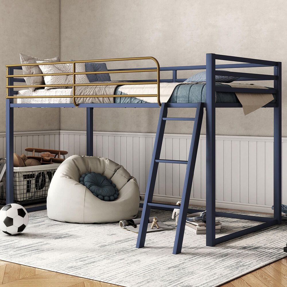 Furniture of America Haven Twin Loft Bed in Blue and Gold, , large