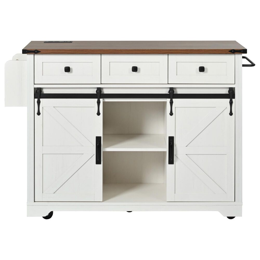 HOMLUX 54" Kitchen Island with Sliding Barn Door in White, , large