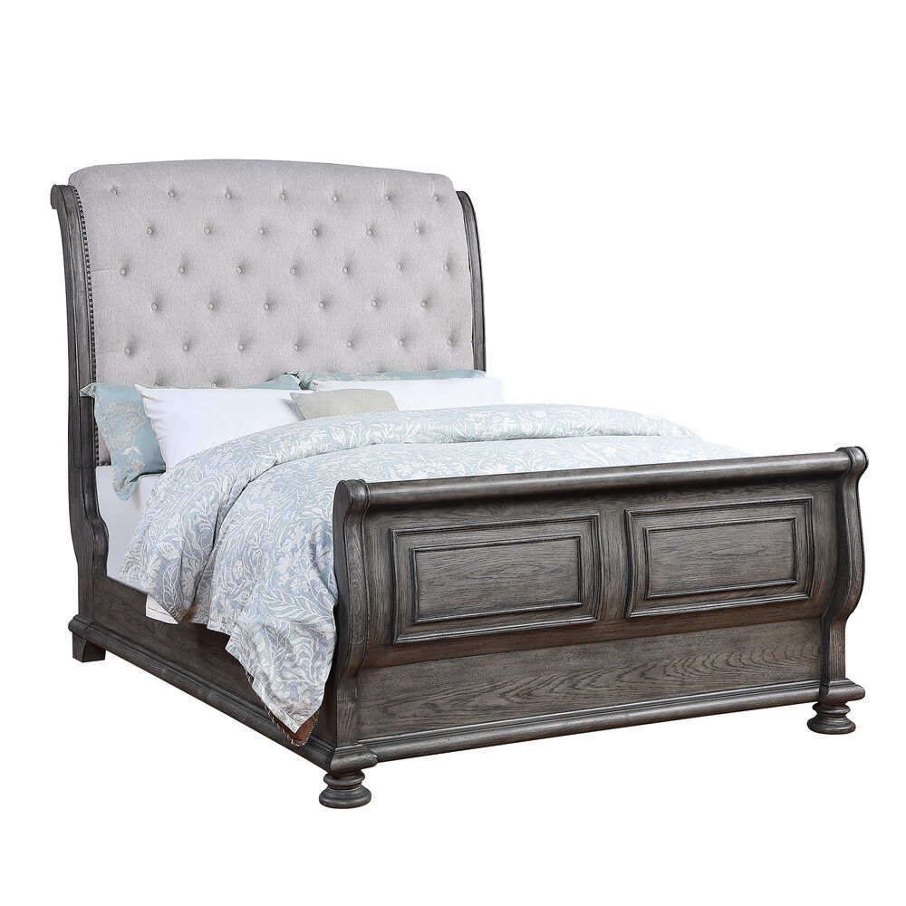 Sasha Lee Lakeway King Sleigh Upholstered Button Tufted Bed in Sandblast Gray Finish Shop NFM