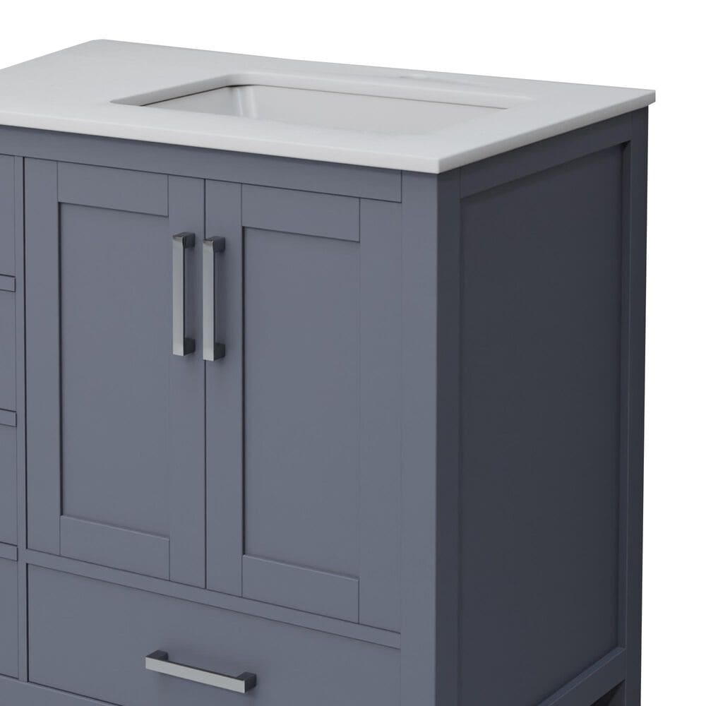 Lexora Home Jacques 36" Right Offset Single Bathroom Vanity in Dark Grey with 2 cm White Quartz Top and Rectangular Sink, , large