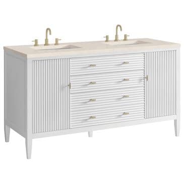 James Martin Vanities Myrrin 60" Double Vanity in Bright White with 3 cm Eternal Marfil Quartz Top, , large
