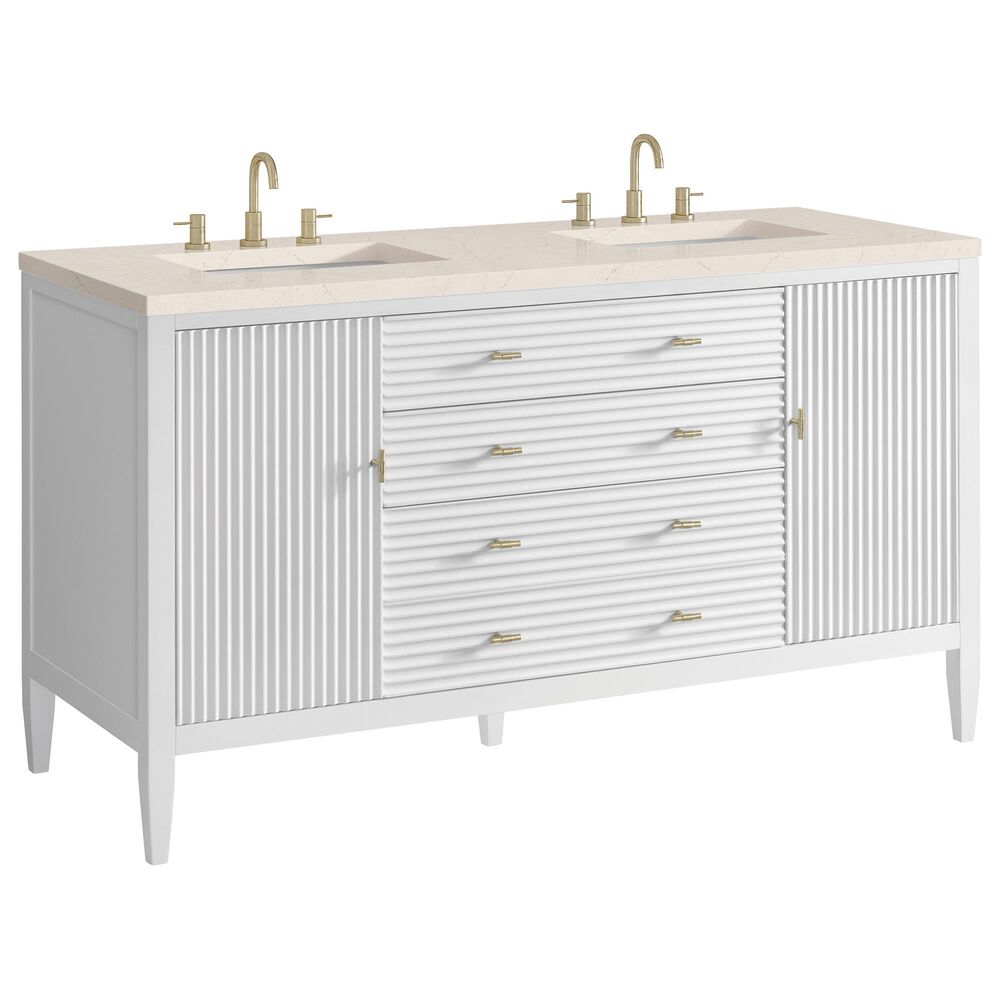 James Martin Vanities Myrrin 60" Double Vanity in Bright White with 3 cm Eternal Marfil Quartz Top, , large