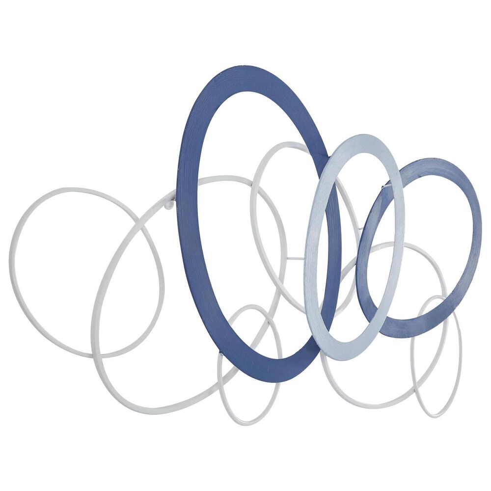 Maple and Jade 22" x 43" Geometric Overlapping Oval Wall Decor in Matte Blue and White, , large