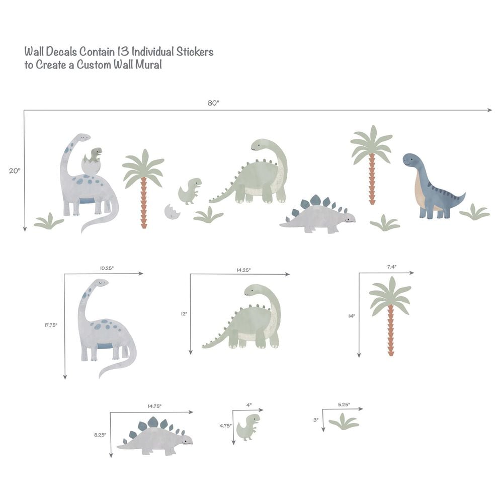 Lambs &amp; Ivy Dino-Might 4-Sheet Wall Decal in Green, Gray and Blue, , large