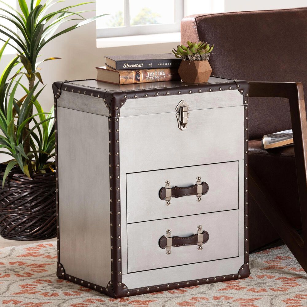 Baxton Studio Calidore 2-Drawer End Table in Silver, , large