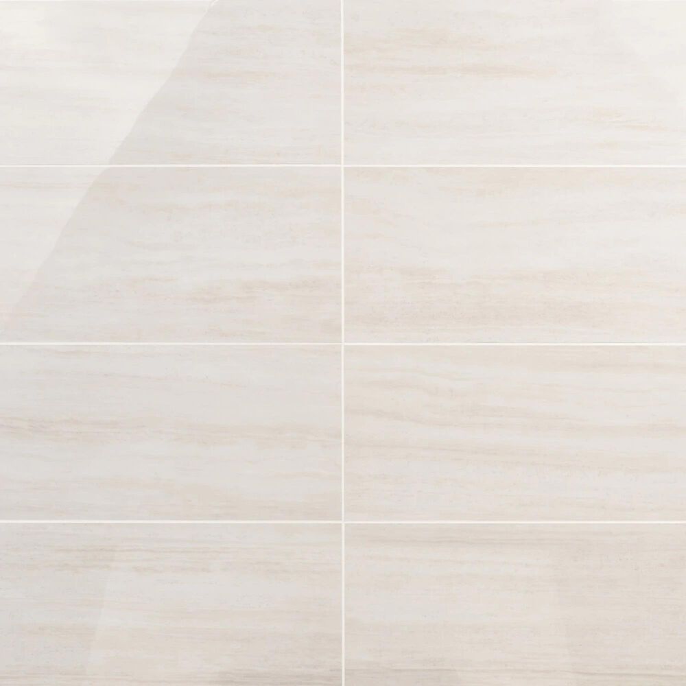 Soho Studio Zenit Bianco White 12" x 24" Travertine Look Polished Porcelain Tile, , large