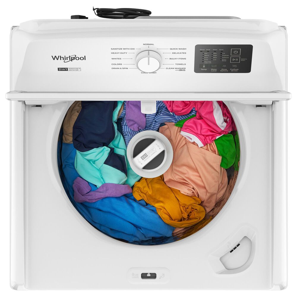 WHIRLPOOL 4.3 Cu. Ft. Top Load Agitator Washer and 7.0 Cu. Ft. Electric Front Load Dryer with Glass Lid Laundry Pair in White, , large