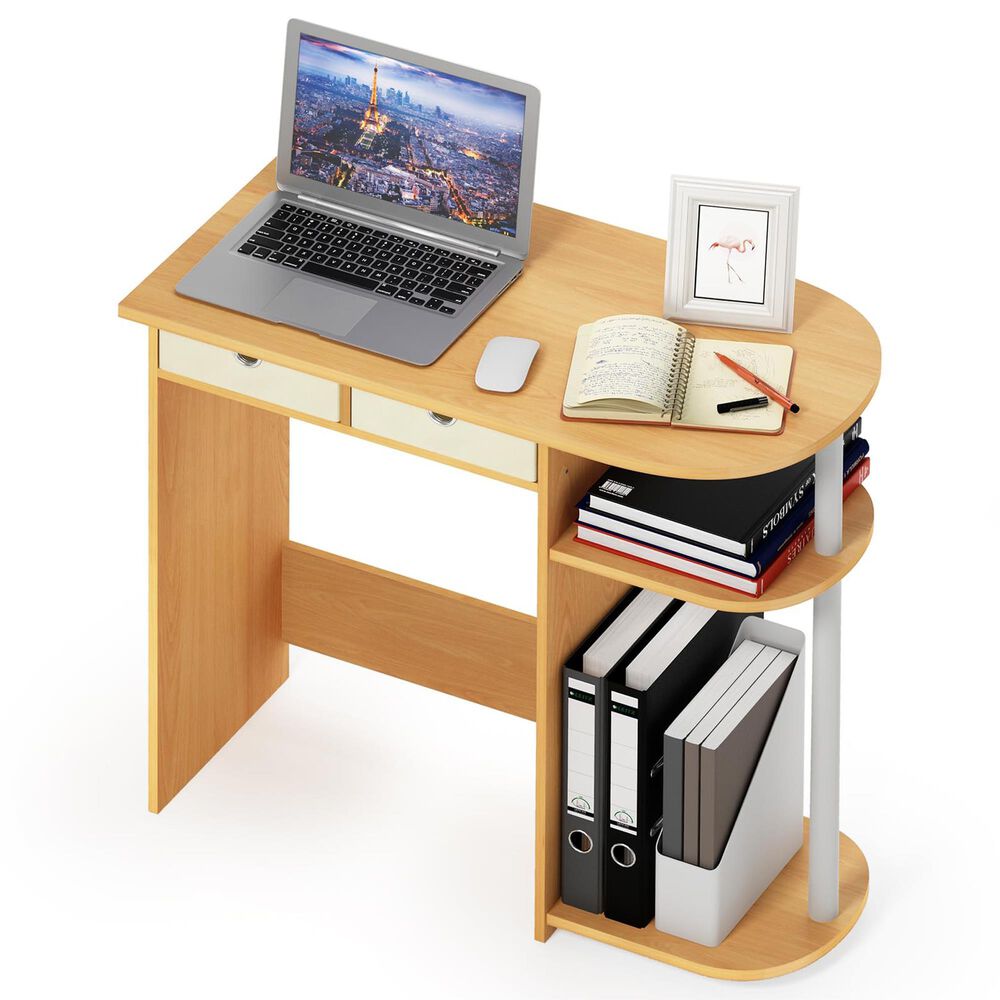 HOMLUX 32" Computer Desk with Two Drawers in Beech and White, , large