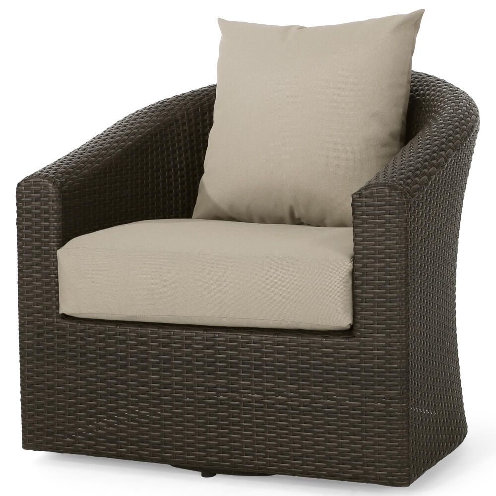 Hearth and Haven Outdoor Wicker Swivel Chair in Khaki, , large