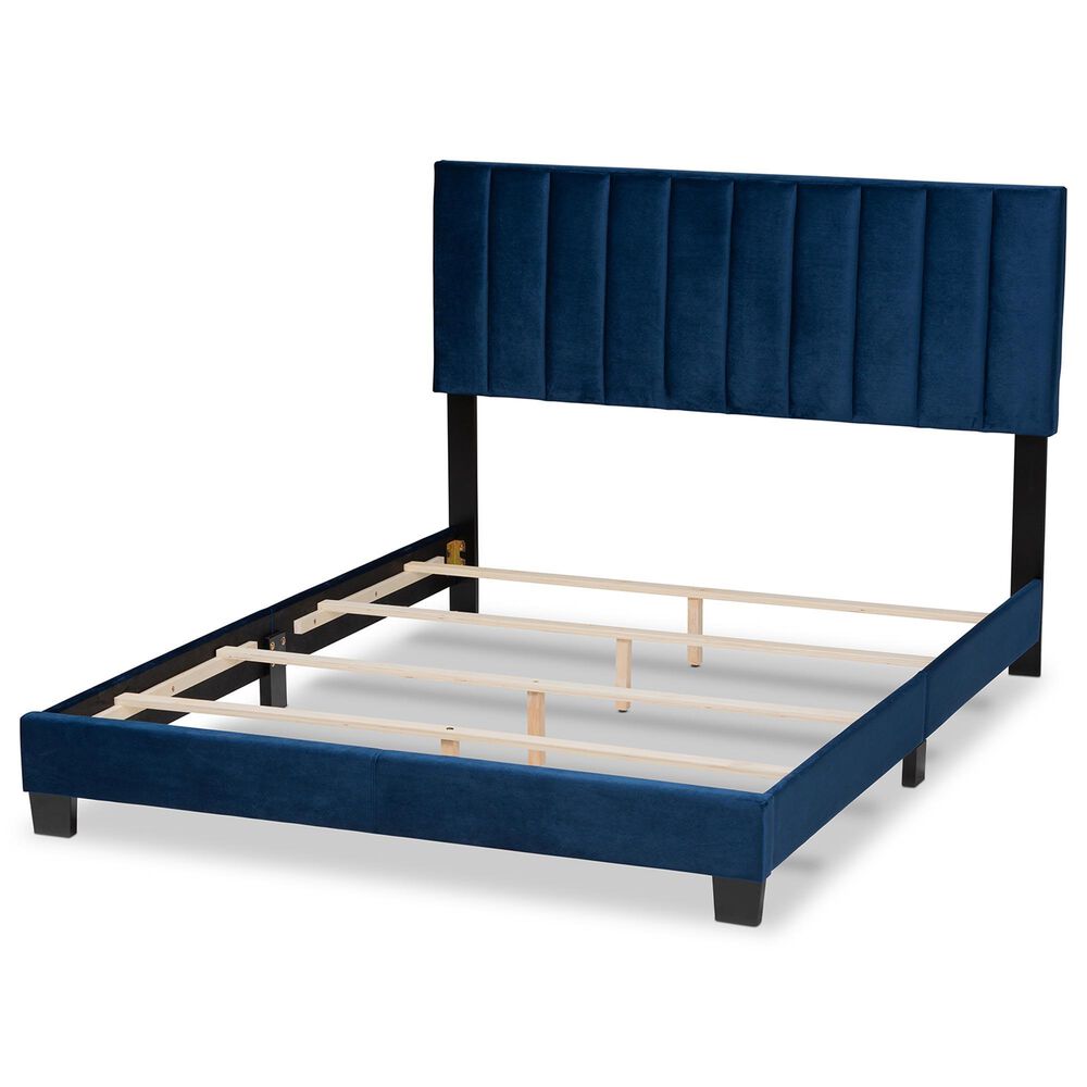 Baxton Studio Clare King Upholstered Panel Bed in Navy Blue, , large
