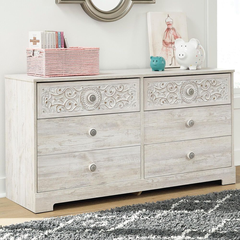 Ashley Paxberry 53&quot; 6-Drawer Dresser in Whitewash, , large