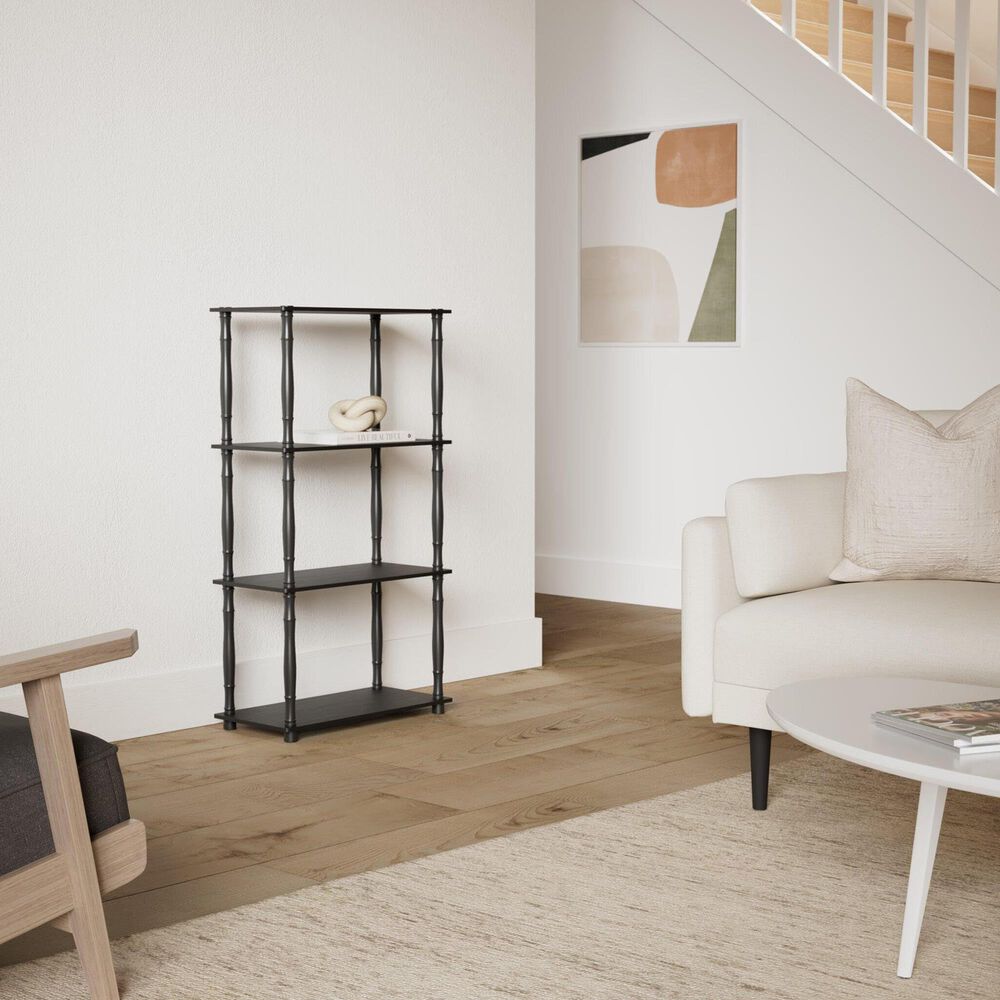 HOMLUX Turn-N-Tube 4-Tier Corner Open Storage Bookshelf in Americano and Black, , large