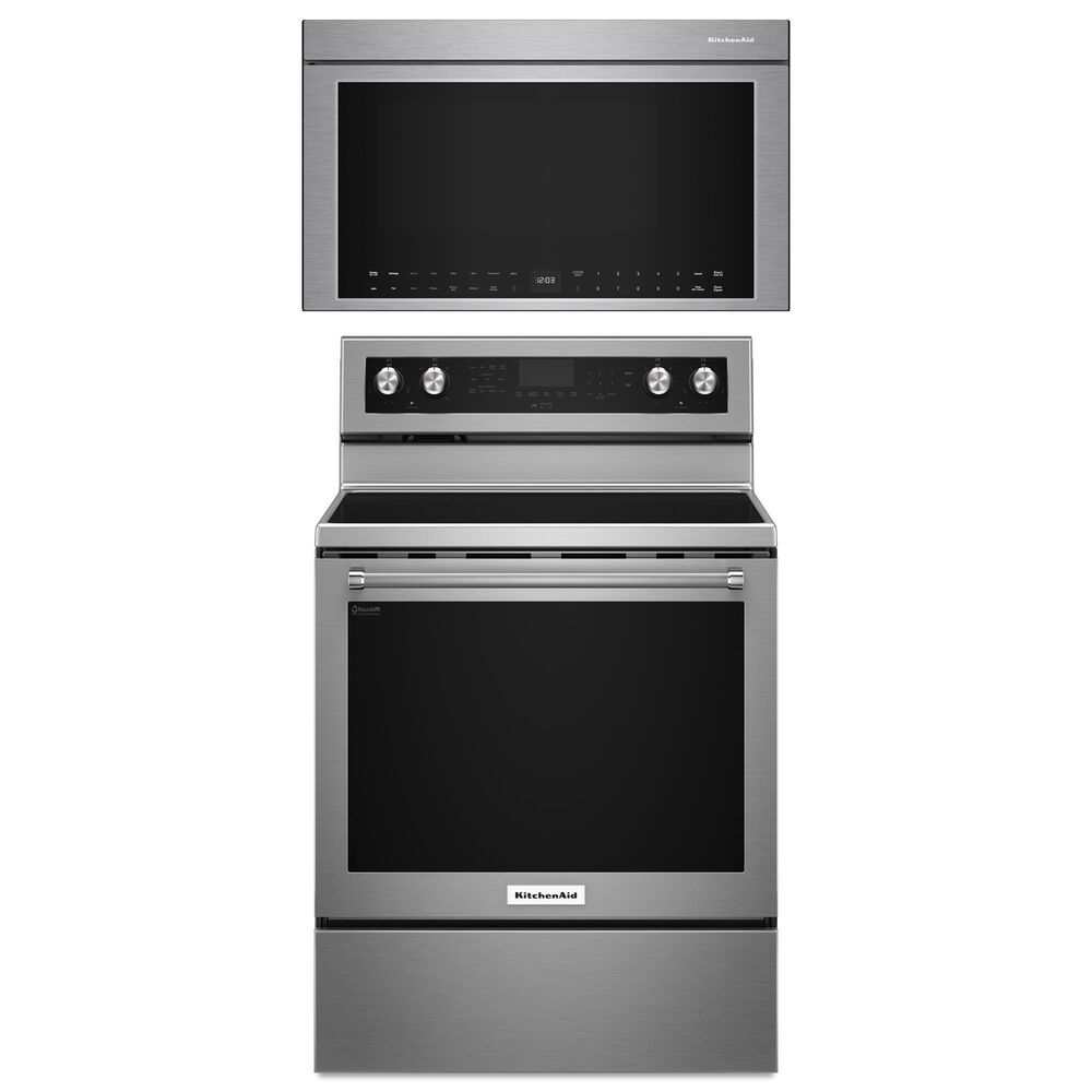 KitchenAid 2-Piece Kitchen Package with 6.4 Cu. Ft. Freestanding Electric Range and 1.1 Cu. Ft. Over-The-Range Microwave Oven in Stainless Steel, , large