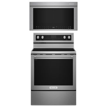 KitchenAid 2-Piece Kitchen Package with 6.4 Cu. Ft. Freestanding Electric Range and 1.1 Cu. Ft. Over-The-Range Microwave Oven in Stainless Steel, , large