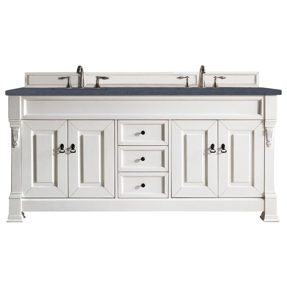 James Martin Vanities Brookfield 72" Double Bathroom Vanity in Bright White with 3 cm Charcoal Soapstone Quartz Top and Rectangle Sinks, , large