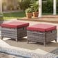 Sunwell Garden Outdoor Ottoman with Gray Rattan in Red (Set of 2), , large
