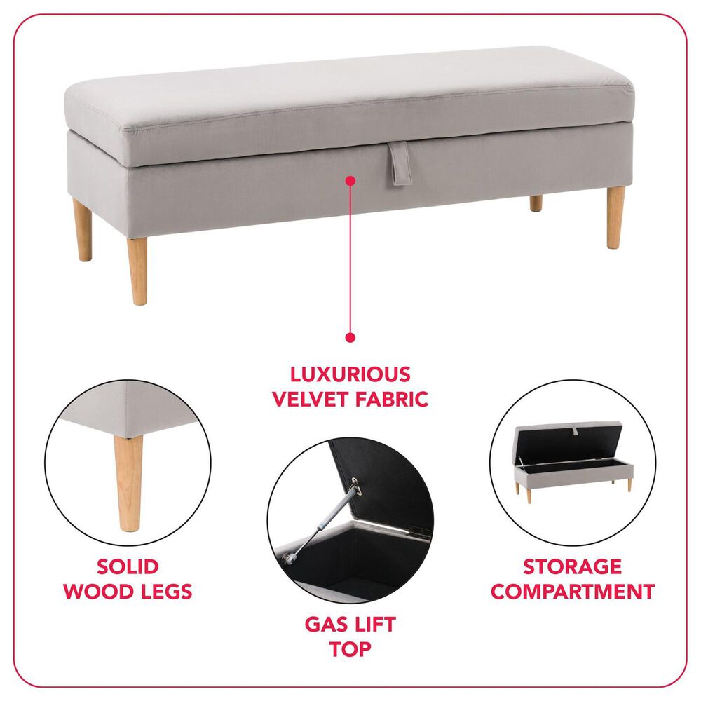 CorLiving Perry Storage Ottoman in Light Grey Velvet, , large